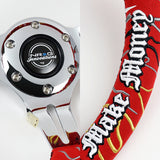 NRG 14" 350mm Ryan Litteral 6-Bolt Hole V3 Red Suede Grip With Aluminum Finished 3-Spoke 3 Inch Deep Dish Steering Wheel RST-018CH-RLR -Chrome Spoke