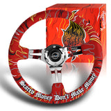 NRG 14" 350mm Ryan Litteral 6-Bolt Hole V3 Red Suede Grip With Aluminum Finished 3-Spoke 3 Inch Deep Dish Steering Wheel RST-018CH-RLR -Chrome Spoke