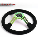 NRG 13.75" 350mm 6-Bolt Hole Black Suede Grip With Aluminum Finished 3-Spoke 3 Inch Deep Dish Steering Wheel RST-018S-MCBS -Neo Chrome Spoke