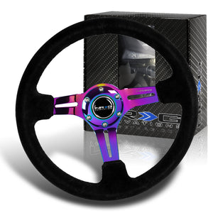 NRG 13.75" 350mm 6-Bolt Hole Black Suede Grip With Aluminum Finished 3-Spoke 3 Inch Deep Dish Steering Wheel RST-018S-MCBS -Neo Chrome Spoke