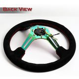 NRG 13.75" 350mm 6-Bolt Hole Black Suede Red Stitch Grip With Aluminum Finished 3-Spoke 3 Inch Deep Dish Steering Wheel RST-018S-MCRS-Neo Chrome Spoke