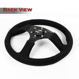 NRG 14" 350mm 6-Bolt Hole Premium Black Leather Grip With Aluminum Finished 3-Spoke 3 Inch Deep Dish Steering Wheel RST-023MB-SA -Black Spoke