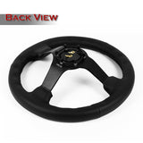 NRG 13" 330mm 6-Bolt Hole Black Leather Grip Aluminum Finished 3-Spoke 3" Deep Dish Steering Wheel RST-033BK-R -Black Spoke