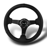 NRG 13" 330mm 6-Bolt Hole Black Leather Grip Aluminum Finished 3-Spoke 3" Deep Dish Steering Wheel RST-033BK-R -Black Spoke