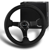 NRG 13" 330mm 6-Bolt Hole Black Leather Grip Aluminum Finished 3-Spoke 3" Deep Dish Steering Wheel RST-033BK-R -Black Spoke