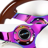 NRG 13.75" 350mm 6-Bolt Hole Brown Wood Grip With Aluminum Finished 3-Spoke 3 Inch Deep Dish Steering Wheel RST-036BR-MC -Neo Chrome Spoke