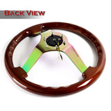 NRG 13.75" 350mm 6-Bolt Hole Brown Wood Grip With Aluminum Finished 3-Spoke 3 Inch Deep Dish Steering Wheel RST-036BR-MC -Neo Chrome Spoke