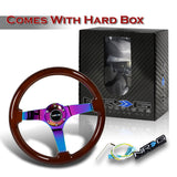 NRG 13.75" 350mm 6-Bolt Hole Brown Wood Grip With Aluminum Finished 3-Spoke 3 Inch Deep Dish Steering Wheel RST-036BR-MC -Neo Chrome Spoke