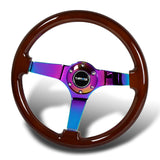 NRG 13.75" 350mm 6-Bolt Hole Brown Wood Grip With Aluminum Finished 3-Spoke 3 Inch Deep Dish Steering Wheel RST-036BR-MC -Neo Chrome Spoke