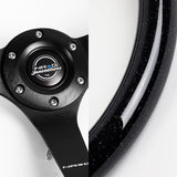 NRG 14" 350mm 6-Bolt Hole Black Sparkle Wood Grip With Aluminum Finished 3-Spoke 3 Inch Deep Dish Steering Wheel RST-036BSB-BK -Black Spoke