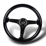 NRG 14" 350mm 6-Bolt Hole Black Sparkle Wood Grip With Aluminum Finished 3-Spoke 3 Inch Deep Dish Steering Wheel RST-036BSB-BK -Black Spoke