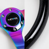 NRG 14" 350mm 6-Bolt Hole Black Sparkle Wood Grip With Aluminum Finished 3-Spoke 3 Inch Deep Dish Steering Wheel RST-036BSB-MC-Neo Chrome Spoke