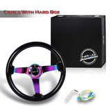 NRG 14" 350mm 6-Bolt Hole Black Sparkle Wood Grip With Aluminum Finished 3-Spoke 3 Inch Deep Dish Steering Wheel RST-036BSB-MC-Neo Chrome Spoke