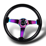 NRG 14" 350mm 6-Bolt Hole Black Sparkle Wood Grip With Aluminum Finished 3-Spoke 3 Inch Deep Dish Steering Wheel RST-036BSB-MC-Neo Chrome Spoke