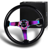 NRG 14" 350mm 6-Bolt Hole Black Sparkle Wood Grip With Aluminum Finished 3-Spoke 3 Inch Deep Dish Steering Wheel RST-036BSB-MC-Neo Chrome Spoke