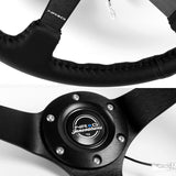 NRG 13.75" 350mm 6-Bolt Hole Black Leather Grip With Aluminum Finished 3-Spoke 3 Inch Deep Dish Steering Wheel RST-036MB-R -Matte Black Spoke