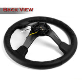 NRG 13.75" 350mm 6-Bolt Hole Black Leather Grip With Aluminum Finished 3-Spoke 3 Inch Deep Dish Steering Wheel RST-036MB-R -Matte Black Spoke