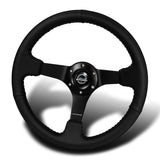 NRG 13.75" 350mm 6-Bolt Hole Black Leather Grip With Aluminum Finished 3-Spoke 3 Inch Deep Dish Steering Wheel RST-036MB-R -Matte Black Spoke