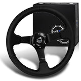 NRG 13.75" 350mm 6-Bolt Hole Black Leather Grip With Aluminum Finished 3-Spoke 3 Inch Deep Dish Steering Wheel RST-036MB-R -Matte Black Spoke