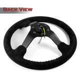 NRG 13.75" 350mm 6-Bolt Hole Premium Black Suede Grip With Aluminum Finished 3-Spoke 3 Inch Deep Dish Racing Steering Wheel RST-036MB-S-BK -Matte Black Spoke