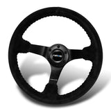 NRG 13.75" 350mm 6-Bolt Hole Premium Black Suede Grip With Aluminum Finished 3-Spoke 3 Inch Deep Dish Racing Steering Wheel RST-036MB-S-BK -Matte Black Spoke