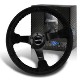 NRG 13.75" 350mm 6-Bolt Hole Premium Black Suede Grip With Aluminum Finished 3-Spoke 3 Inch Deep Dish Racing Steering Wheel RST-036MB-S-BK -Matte Black Spoke