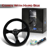 NRG 13.75" 350mm 6-Bolt Hole Premium Black Suede With Blue Stitch Grip Aluminum Finished 3-Spoke 3 Inch Deep Dish Racing Steering Wheel RST-036MB-S-BL -Matte Black Spoke