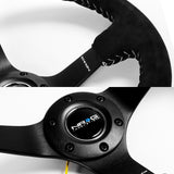 NRG 13.75" 350mm 6-Bolt Hole Premium Black Suede With Silver Stitch Grip Aluminum Finished 3-Spoke 3 Inch Deep Dish Racing Steering Wheel RST-036MB-S-SL -Matte Black Spoke