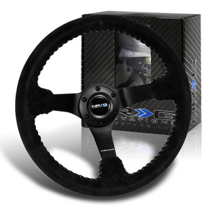 NRG 13.75" 350mm 6-Bolt Hole Premium Black Suede With Silver Stitch Grip Aluminum Finished 3-Spoke 3 Inch Deep Dish Racing Steering Wheel RST-036MB-S-SL -Matte Black Spoke