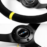 NRG 13.75" 350mm 6-Bolt Hole Premium Black Suede With Yellow Stripe Grip Aluminum Finished 3-Spoke 3 Inch Deep Dish Racing Steering Wheel RST-036MB-S-Y-Matte Black Spoke