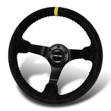 NRG 13.75" 350mm 6-Bolt Hole Premium Black Suede With Yellow Stripe Grip Aluminum Finished 3-Spoke 3 Inch Deep Dish Racing Steering Wheel RST-036MB-S-Y-Matte Black Spoke