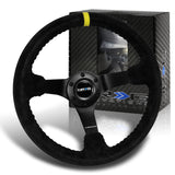 NRG 13.75" 350mm 6-Bolt Hole Premium Black Suede With Yellow Stripe Grip Aluminum Finished 3-Spoke 3 Inch Deep Dish Racing Steering Wheel RST-036MB-S-Y-Matte Black Spoke