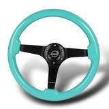 NRG 14" 350mm 6-Bolt Hole Classic Minty Fresh Wood Grip Aluminum Finished 3-Spoke 3 Inch Deep Dish Steering Wheel RST-036MF-BK -Black Spoke