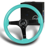 NRG 14" 350mm 6-Bolt Hole Classic Minty Fresh Wood Grip Aluminum Finished 3-Spoke 3 Inch Deep Dish Steering Wheel RST-036MF-BK -Black Spoke