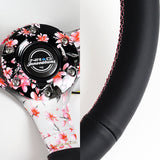 NRG 14" 350mm 6-Bolt Hole Black Leather Grip With Aluminum Finished 3-Spoke 3 Inch Deep Dish Steering Wheel RST-036SAK-R -Sakura Spoke