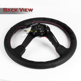 NRG 14" 350mm 6-Bolt Hole Black Leather Grip With Aluminum Finished 3-Spoke 3 Inch Deep Dish Steering Wheel RST-036SAK-R -Sakura Spoke