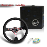 NRG 14" 350mm 6-Bolt Hole Black Leather Grip With Aluminum Finished 3-Spoke 3 Inch Deep Dish Steering Wheel RST-036SAK-R -Sakura Spoke