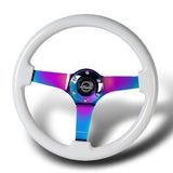 NRG 14" 350mm 6-Bolt Hole Classic White Wood Grip Aluminum Finished 3-Spoke 3 Inch Deep Dish Steering Wheel RST-036WT-MC -Neo Chrome Spoke