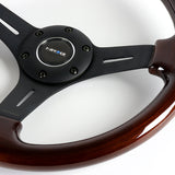 NRG 13" 330mm 6-Bolt Hole Classic Dark Wood Grain Grip Aluminum Finished 3-Spoke Steering Wheel ST-015-1BK -Black Spoke