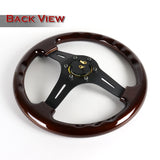 NRG 13" 330mm 6-Bolt Hole Classic Dark Wood Grain Grip Aluminum Finished 3-Spoke Steering Wheel ST-015-1BK -Black Spoke