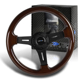 NRG 13" 330mm 6-Bolt Hole Classic Dark Wood Grain Grip Aluminum Finished 3-Spoke Steering Wheel ST-015-1BK -Black Spoke