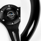 NRG 14" 350mm 6-Bolt Hole Classic Black Wood Grain Grip Aluminum Finished 3-Spoke Steering Wheel ST-015BK-BK -Black Spoke