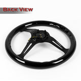 NRG 14" 350mm 6-Bolt Hole Classic Black Wood Grain Grip Aluminum Finished 3-Spoke Steering Wheel ST-015BK-BK -Black Spoke