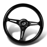 NRG 14" 350mm 6-Bolt Hole Classic Black Wood Grain Grip Aluminum Finished 3-Spoke Steering Wheel ST-015BK-BK -Black Spoke