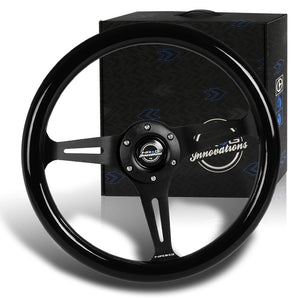 NRG 14" 350mm 6-Bolt Hole Classic Black Wood Grain Grip Aluminum Finished 3-Spoke Steering Wheel ST-015BK-BK -Black Spoke