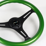 NRG 13.75" 350mm 6-Bolt Hole Green Classic Wood Grip Aluminum Finished 3-Spoke Steering Wheel ST-015BK-GN -Black Spoke