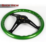 NRG 13.75" 350mm 6-Bolt Hole Green Classic Wood Grip Aluminum Finished 3-Spoke Steering Wheel ST-015BK-GN -Black Spoke