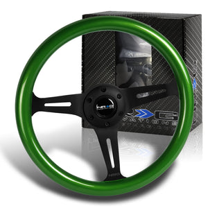 NRG 13.75" 350mm 6-Bolt Hole Green Classic Wood Grip Aluminum Finished 3-Spoke Steering Wheel ST-015BK-GN -Black Spoke