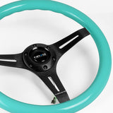 NRG 13.75" 350mm 6-Bolt Hole Classic Minty Fresh Wood Grip Aluminum Finished 3-Spoke Steering Wheel ST-015BK-MF -Black Spoke