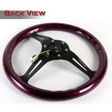 NRG 13.75" 350mm 6-Bolt Hole Purple Classic Wood Grip Aluminum Finished 3-Spoke Steering Wheel ST-015BK-PP -Black Spoke